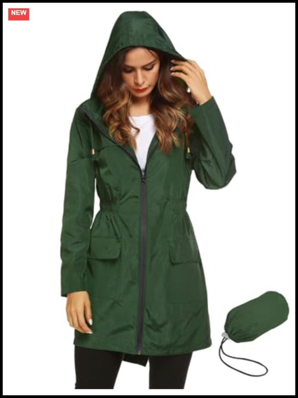 Women's Waterproof Lightweight Rain Jacket Hooded Packable Outdoor
